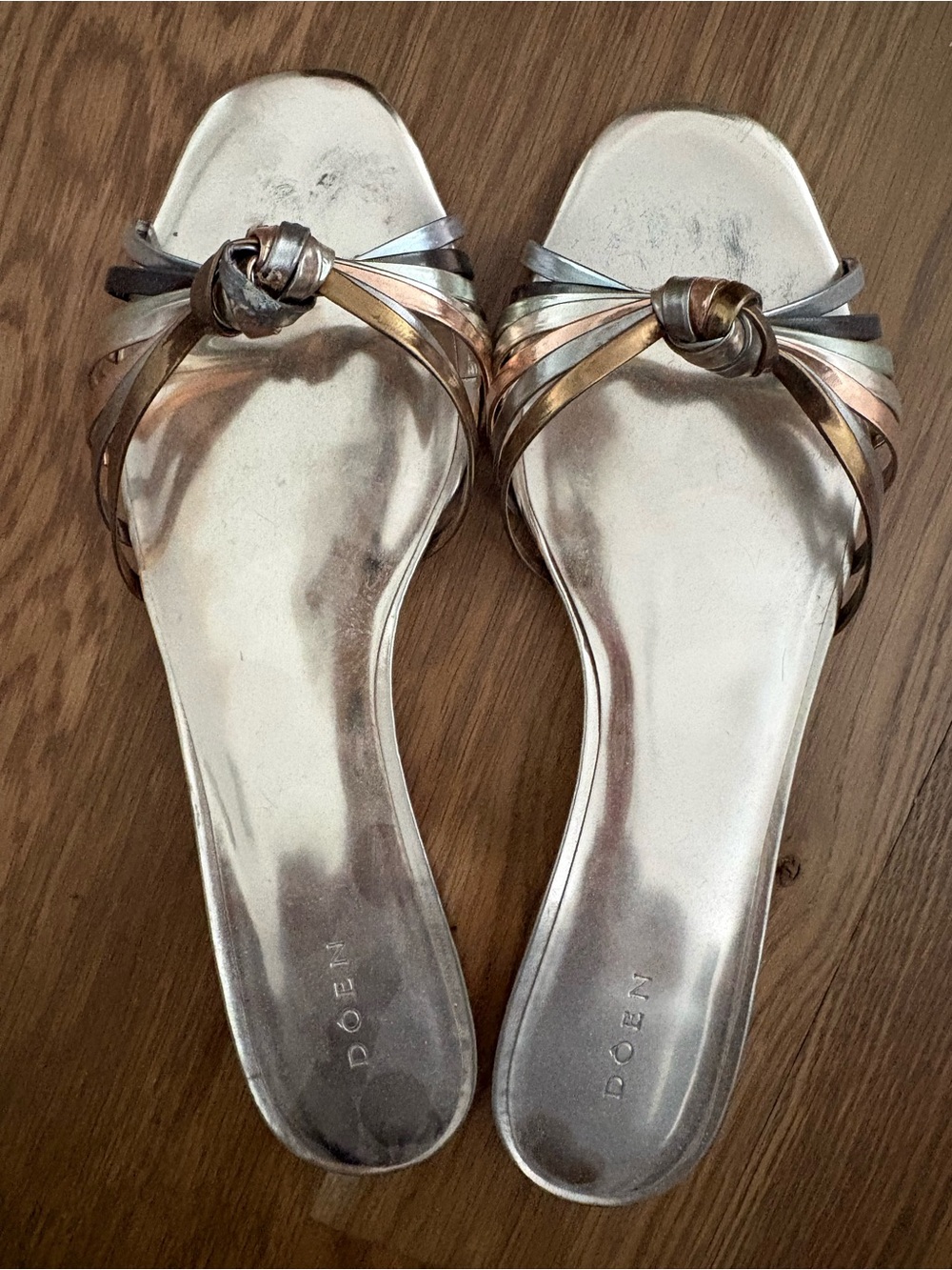 Doen Metallic Knot Slide Sandals in Silver and Rose Gold